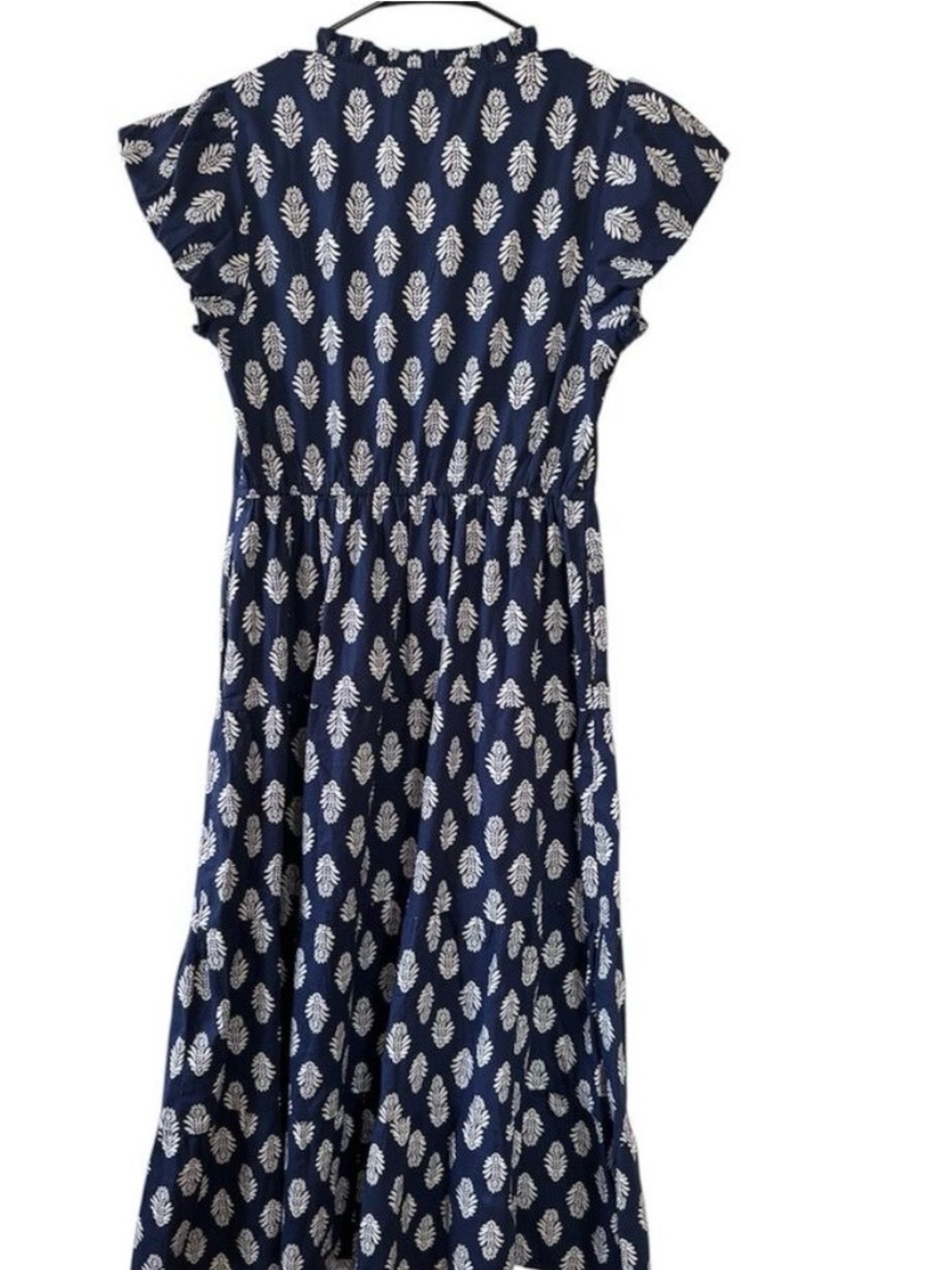 J. Crew Navy Blue Printed Midi Dress with Puff Sleeves, V-Neck and pockets! - Picture 2 of 6